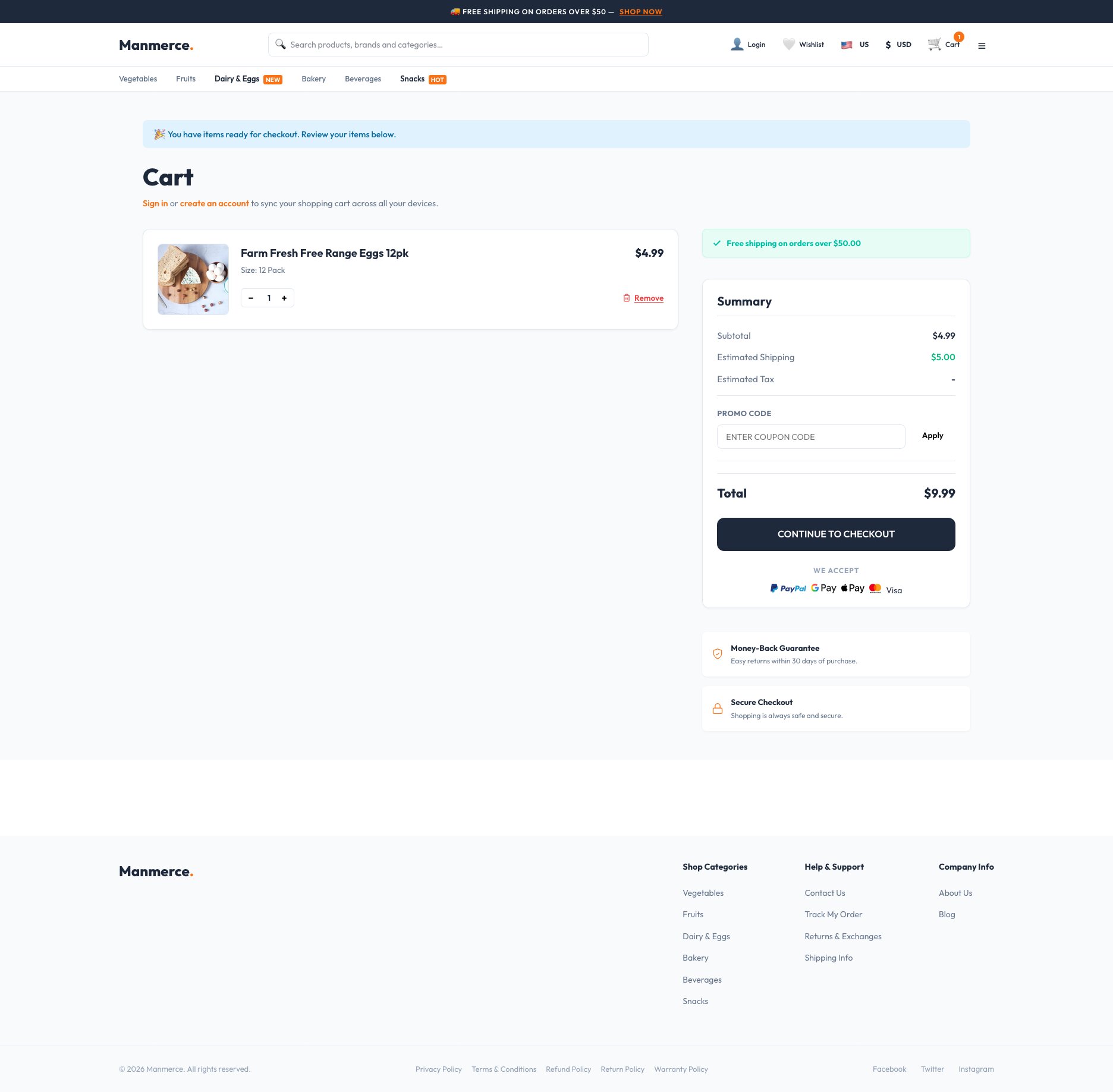Manmerce - Shopping Cart & Checkout Pre-calculation
