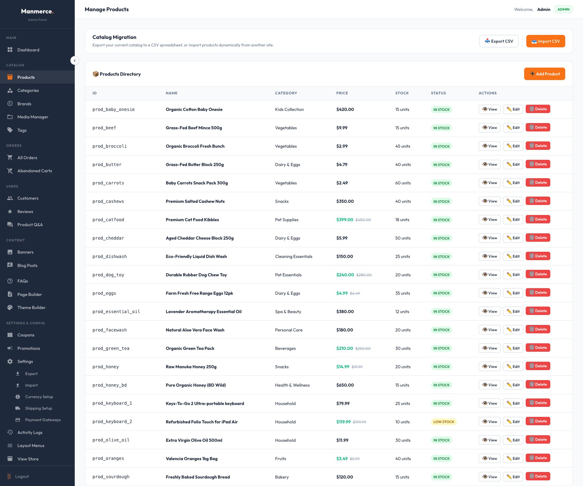 Manmerce - Admin Catalog Inventory Management